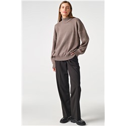 Свитер вязаный теплый оверсайз с высоким горлом ореховый меланж