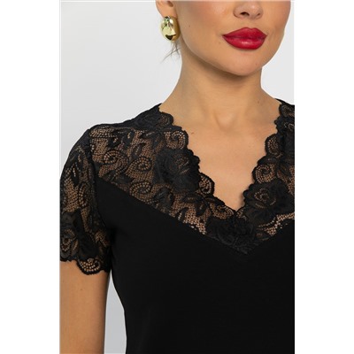 Блуза с кружевом Инь-Янь (черная) Б14257-18М