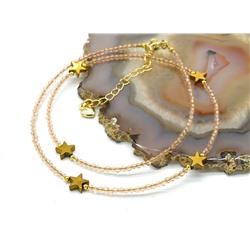 Чокер из циркона шарик гр.2мм цв.шампань, вставка звездочки 7*7мм, 39см