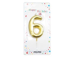 Свечи декор. для торта Зеркальные Цифры Золото "6" 6см /блистер