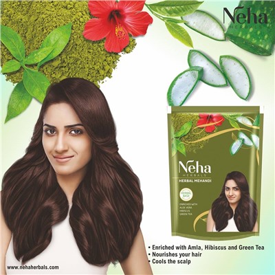 Neha Herbals HERBAL MEHANDI (НЭХА Хэрбалс, хна на травяной основе, Обогащена Алоэ Вера, Гибискус, Зеленый чай), 500 г.