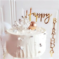 Топпер уголок «Happy Birthday» прозрачный фон с голубой надписью