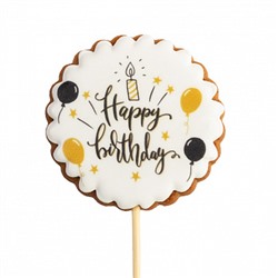 Топпер пряничный Happy Birhtday, круг 6,5 см