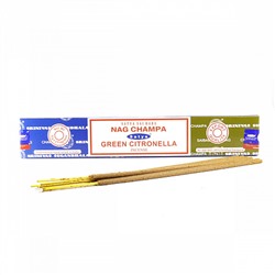 Satya COMBO, NAG CHAMPA + GREEN CITRONELLA (Благовония КОМБО, НАГ ЧАМПА + ЗЕЛЁНАЯ ЦИТРОНЕЛЛА, Сатья), 16 г.