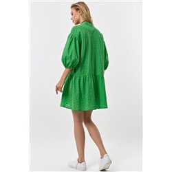 Платье летнее кружевное свободное из хлопка зеленое