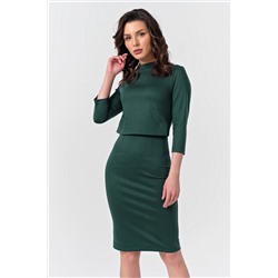 Платье теплое до колен для офиса темно-зеленое