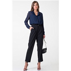 Блузка шифоновая в горошек синяя