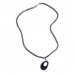 БУСЫ ИЗ ГЕМАТИТА с подвеской SEW42-46 - целебные, для нормализации давления (длина нити 40 см.), 1 шт.