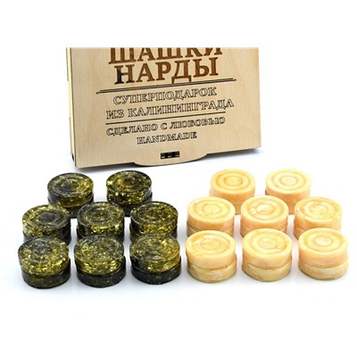 Шашки - нарды из янтаря 130*120*28мм цв.молочный, зеленый.