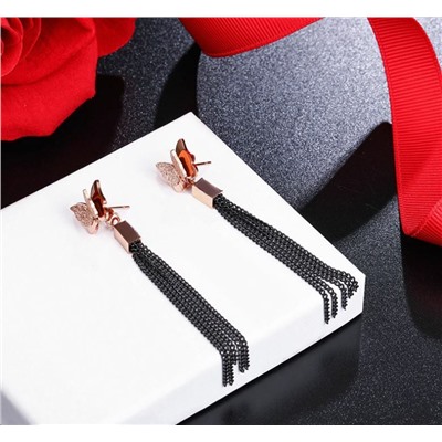 15%SALE! Длинные серьги - цепочки из ювелирной стали, Бабочки, 2 в 1, 1 пара.
