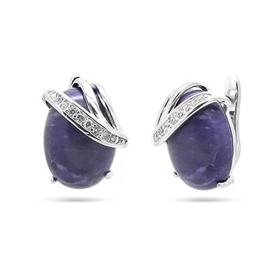 Серьги из серебра чароит, МЦВ064