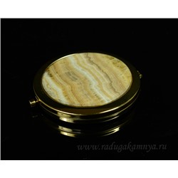 Сувенирное зеркальце с ониксом, круглое, золотистое, в коробочке