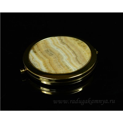 Сувенирное зеркальце с ониксом, круглое, золотистое, в коробочке