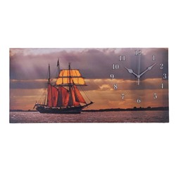 Часы настенные, на холсте, серия: Море, "Парусник", 40х76  см, микс