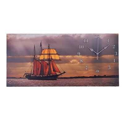 Часы настенные, на холсте, серия: Море, "Парусник", 40х76  см, микс