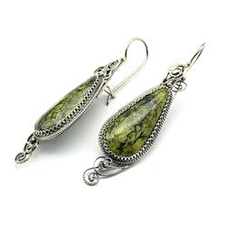 Серьги змеевик "Капля"  17*52мм.