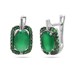 Серьги из серебра зеленый агат, Садрия