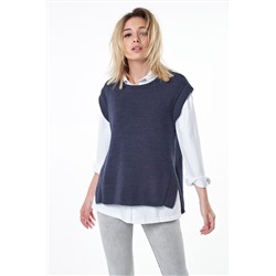 Жилет вязаный оверсайз асимметричный с разрезами по бокам синий