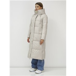 Пальто утепленное стеганное зимнее с капюшоном женское бежевого цвета 9625B