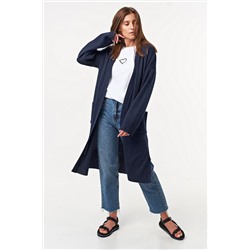 Кардиган вязаный прямой длинный с карманами синий