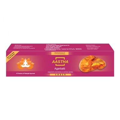 Aastha agarbatti AMBER, Patanjali (Аастха благовония АМБЕР, Патанджали), 125 г.