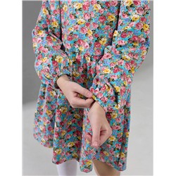 Платье Моана цветные розы на голубом