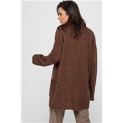 Кардиган вязаный теплый с карманами на кнопках коричневый меланж