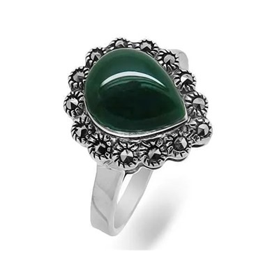 Кольцо из серебра зеленый агат, марказит, SL-AGA80