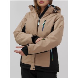 Горнолыжная куртка женская зимняя бежевого цвета 027B