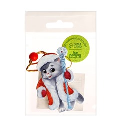 Подвеска новогодняя деревянная «Котик с посохом»