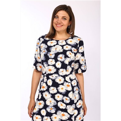 Lady Style Classic 852/3 темно-синий_с_молочным_цветами, Платье
