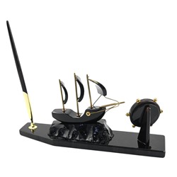 Письменный прибор из обсидиана "Парусник" 290*70*140мм.