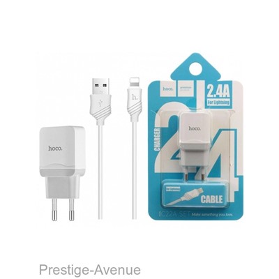 Зарядное устройство Hoco C33A c 2 USB с кабелем Lightning