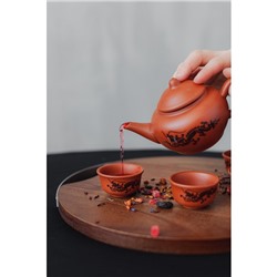 Набор для чайной церемонии керамический «Дракон», 5 предметов: 4 пиалы 25 мл, чайник 200 мл, цвет коричневый