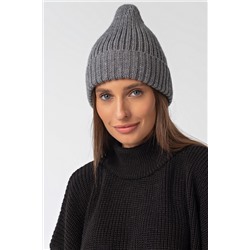 Шапка вязаная бини с отворотом серая