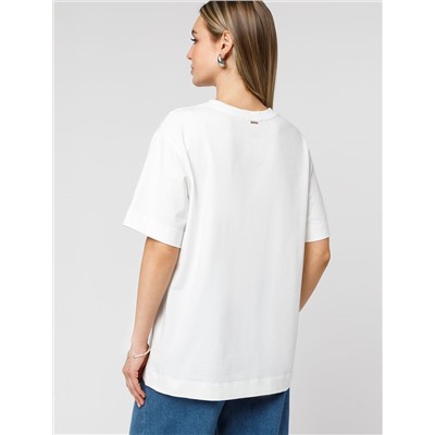 Удлиненная футболка over-size с  принтом стразами