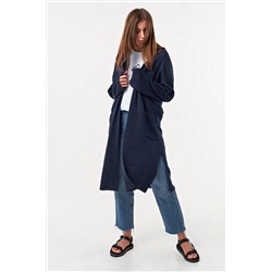 Кардиган вязаный прямой длинный с карманами синий