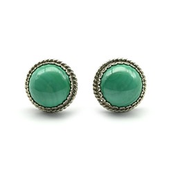 Серьги гвоздики с малахитом 13мм