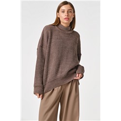 Джемпер вязаный оверсайз с высоким горлом ореховый