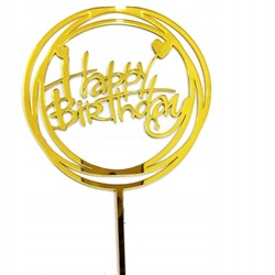 Топпер круглый «Happy Birthday» золотой