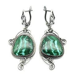 Серьги малахит с хризоколлой 23*38мм.