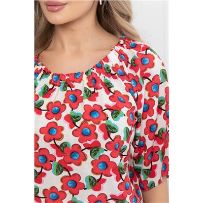 Блуза "Аксинья" (цветы на белом) Б5945