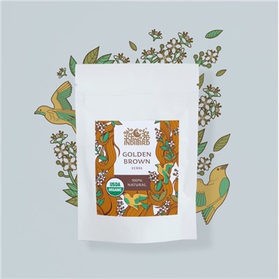 GOLDEN BROWN Henna, Indibird (Хна ЗОЛОТИСТО-КОРИЧНЕВАЯ для окрашивания волос, Индибёрд), 50 г.