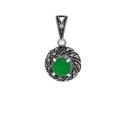 Подвеска из серебра зеленый агат, марказит, SL-AGA1635