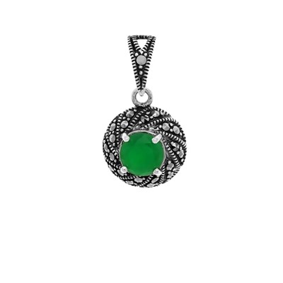 Подвеска из серебра зеленый агат, марказит, SL-AGA1635