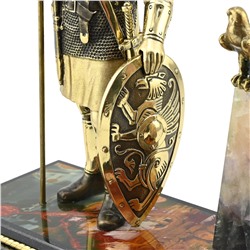 Часы "Воин Витязь" из бронзы на подставке из яшмы с флюоритом