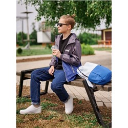 Ветровка-спорт на флисе для мальчика серый-синий