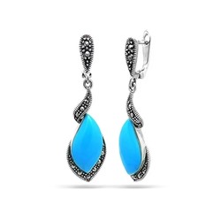 Серьги из серебра бирюза пресс., марказит, SL-AGA43