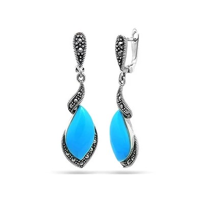 Серьги из серебра бирюза пресс., марказит, SL-AGA43