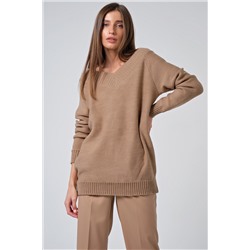 Джемпер вязаный с v-вырезом кэмел